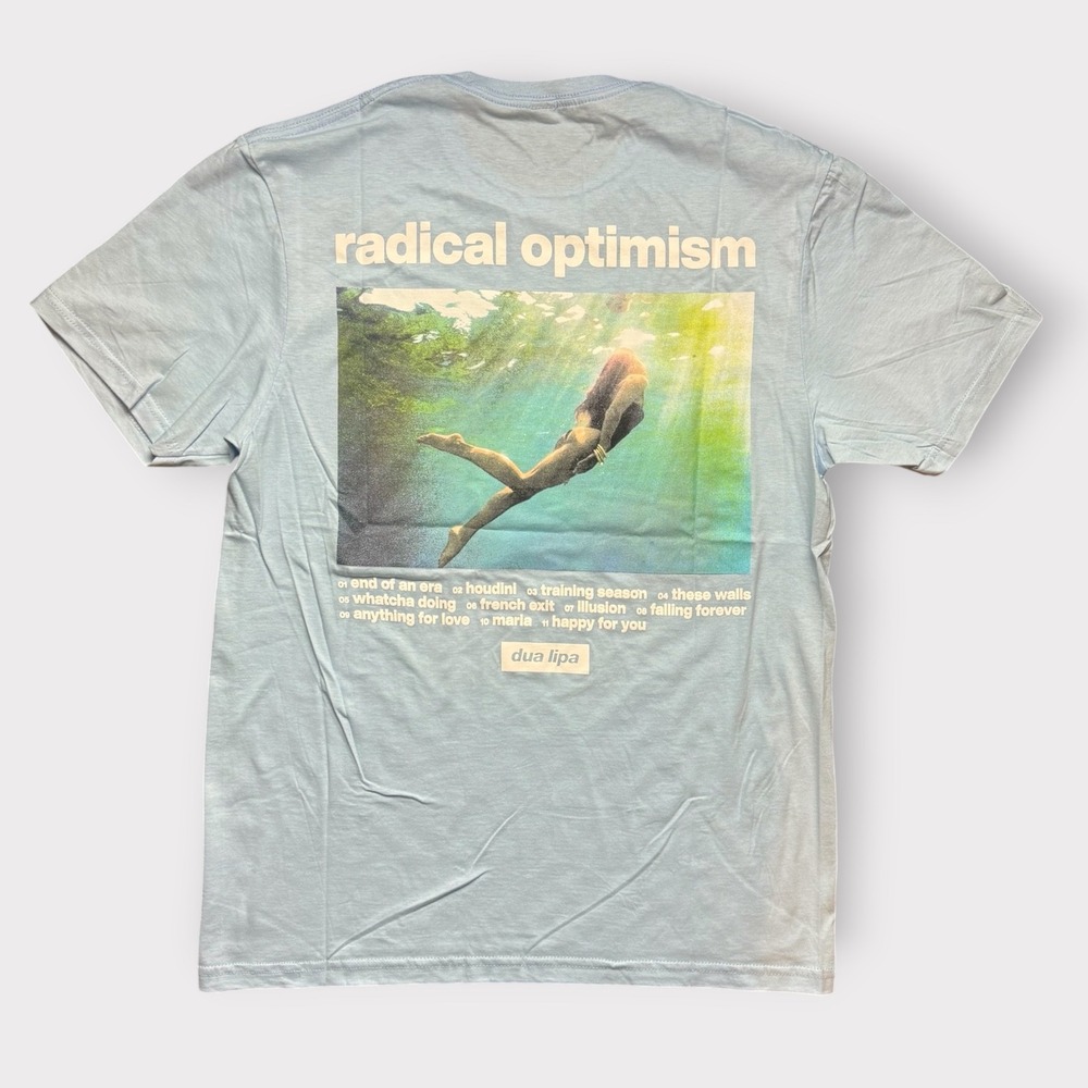 Dua‎ Lipa Radical Optimism Light Blue Graphic T-Shirt Album Tracklist Medium